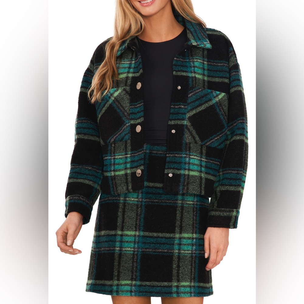 CECE Plaid Cropped Jacket
